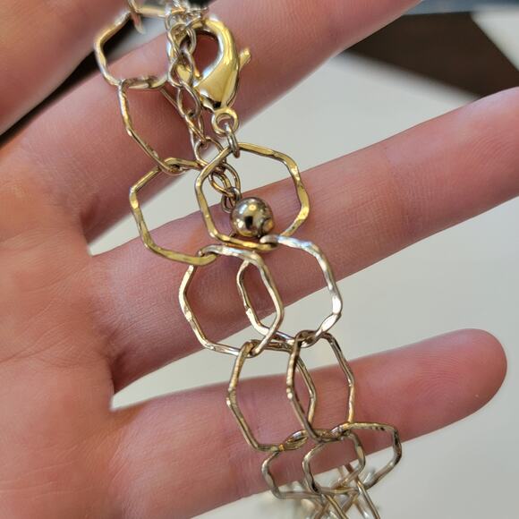 Modern Geometric Gold Tone Necklace with Open Hexagon Links Adjustable 18 to 22 - Picture 9 of 10